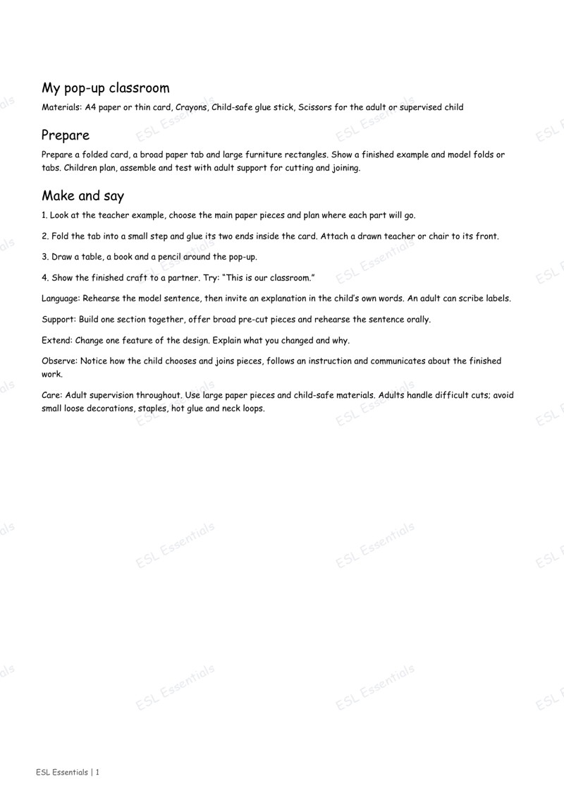 My pop-up classroom craft teaching guide